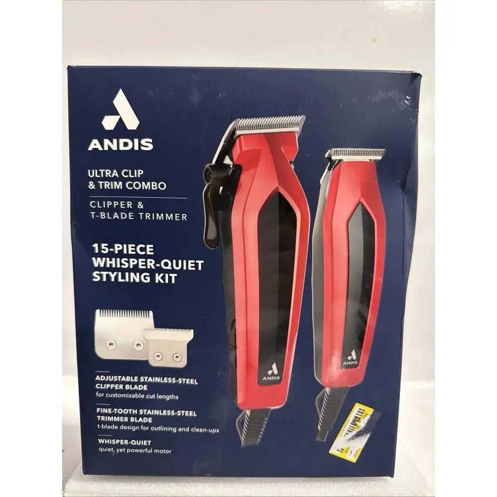 ANDIS ULTRA CLIPPER AND TRIMMER COMBO KIT - 15CT - BLACK/RED